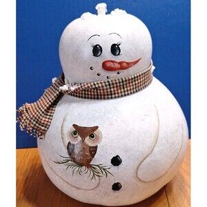 Signed Handpainted Snowman Owl Gourd Holiday Christmas Decor Folk Art